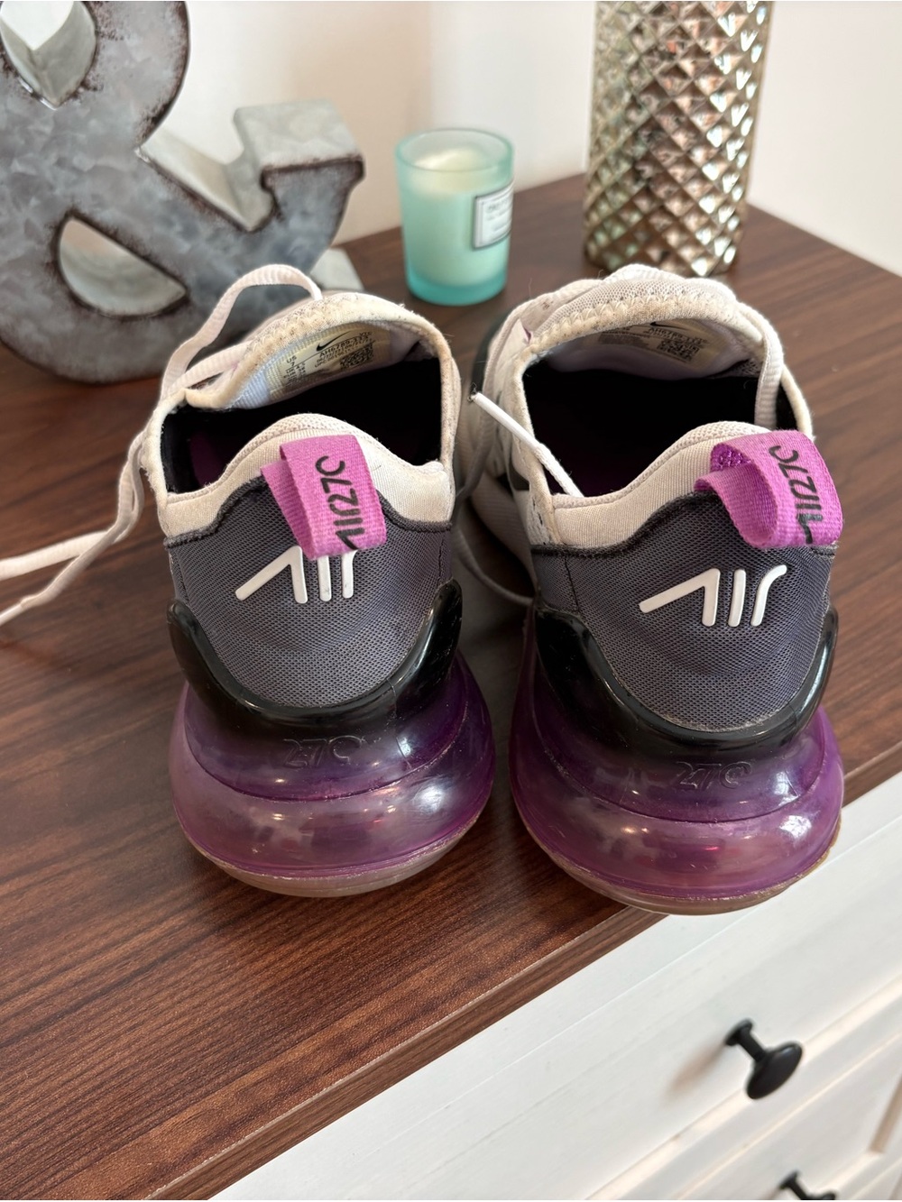 Nike Women’s Air Max 270 in Light Gray with Purple Accents - Picture 5 of 5